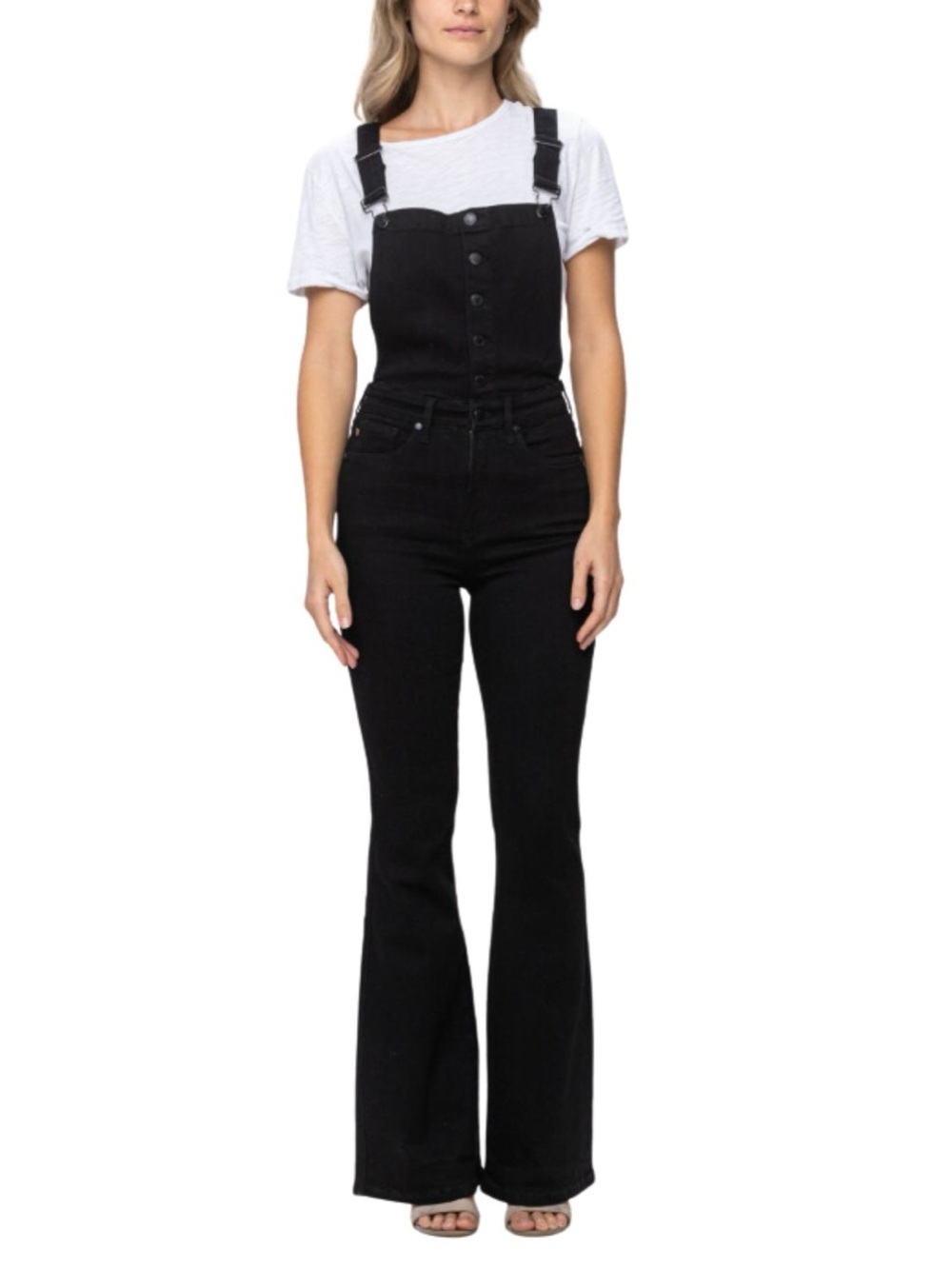 Judy Blue Womens Tummy Control Denim Overalls black flare